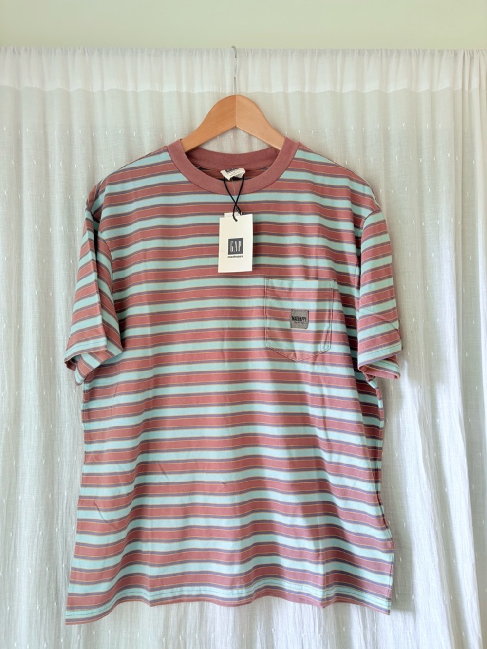 Gap Madhappy Men's Striped Pocket Tee in Dusty Rose and Mint
